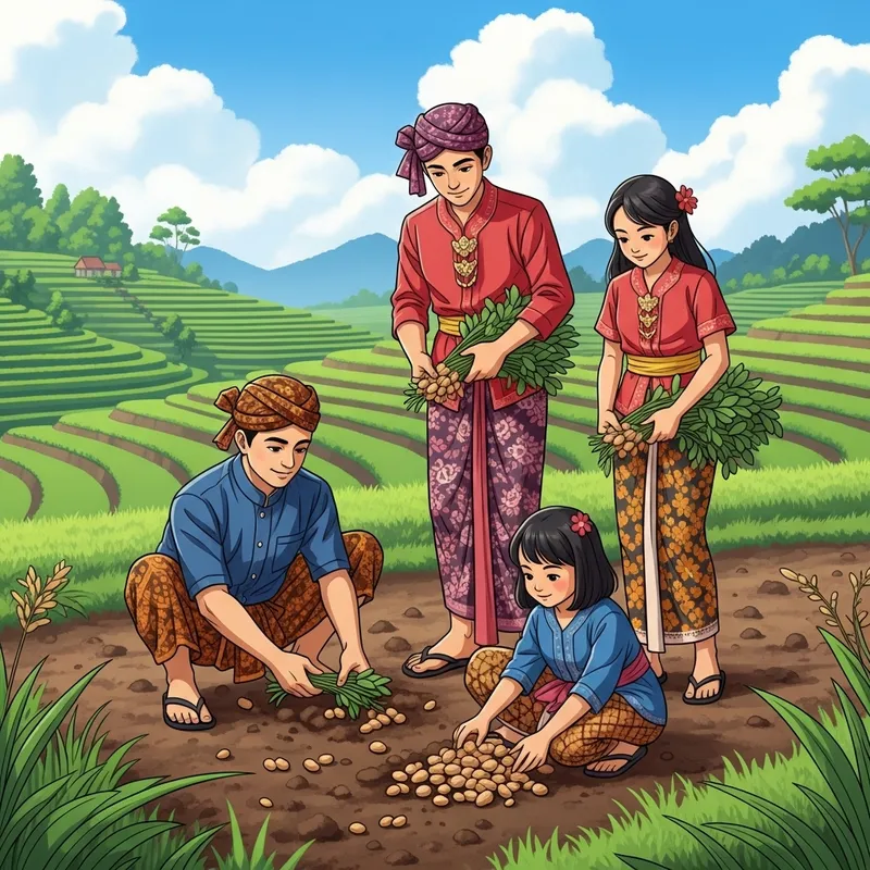 Traditional Javanese Family Harvesting Peanuts in Tuban, Indonesia