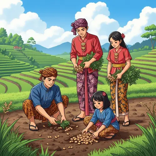 Traditional Javanese Family Harvesting Peanuts in Tuban, East Java