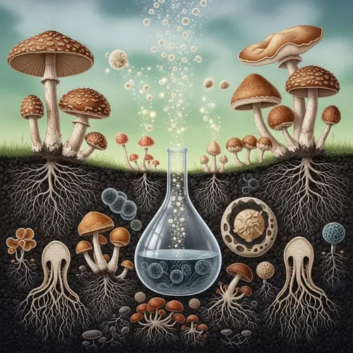 Diverse Range of Fungi Enzyme Production Illustration