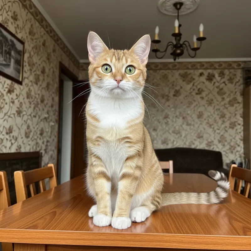 Adorable Cat Posing on Table