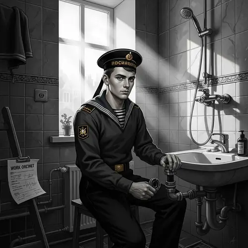 Vintage Russian Sailor Painting: Chiaroscuro Style in Black and White