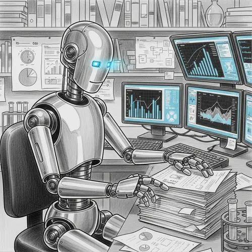 Robot Intern Research Assistant - Pencil Drawing Artwork