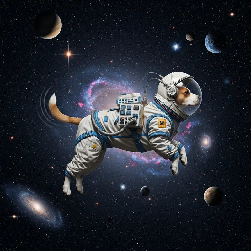 Dog in Deep Space: Cosmic Serenity and High-Tech Wonders Dog in Deep Space: Cosmic Serenity and High-Tech Wonders