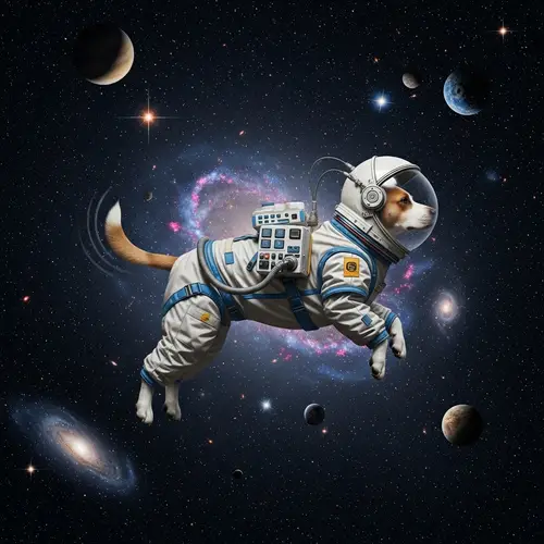 Dog in Deep Space: Surreal Display of Nature and Technology