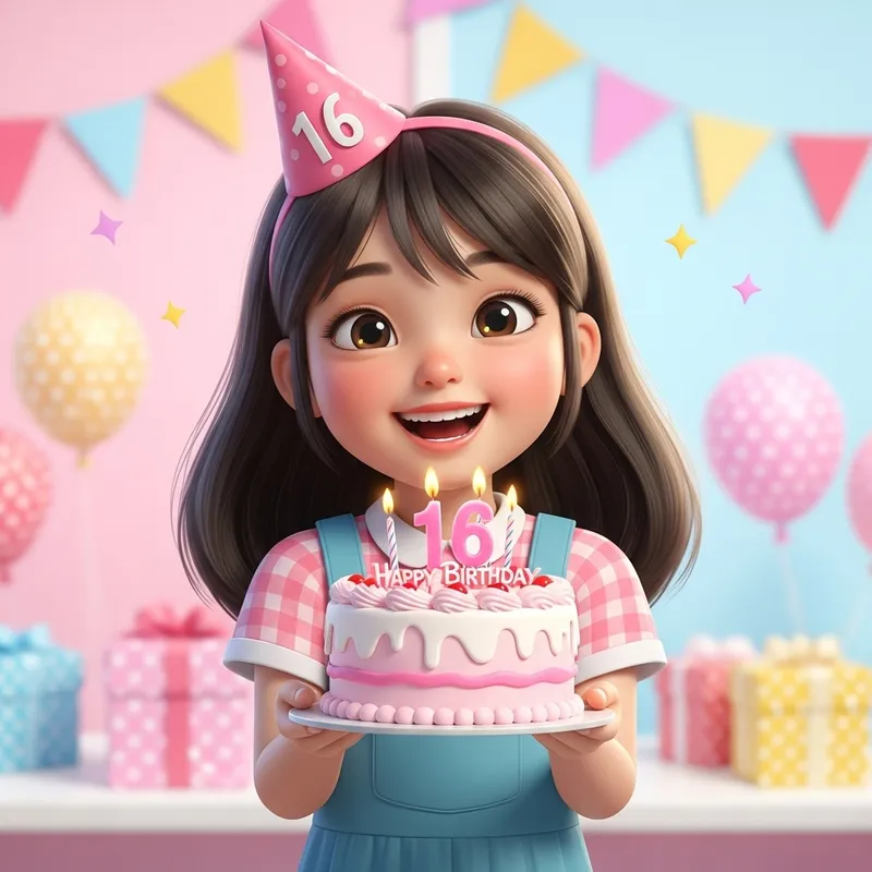 Cute 16-year-old Girl's Birthday Cake Celebration
