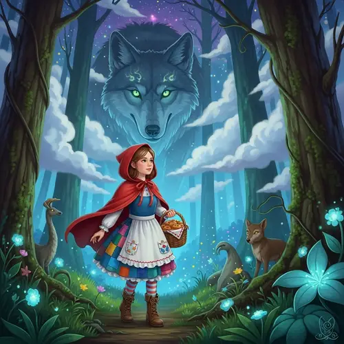 Fantasy Illustration: Little Red Riding Hood and Enigmatic Wolf