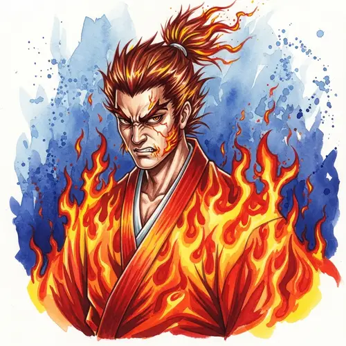 Fiery Samurai Warrior Watercolor Painting
