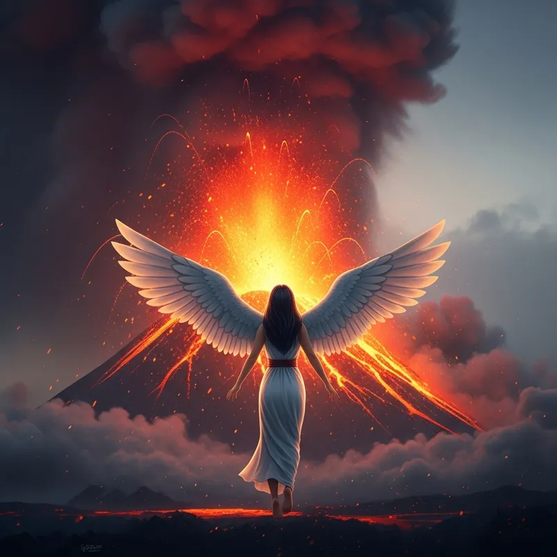 Winged Beauty in Volcanic Eruption Environment