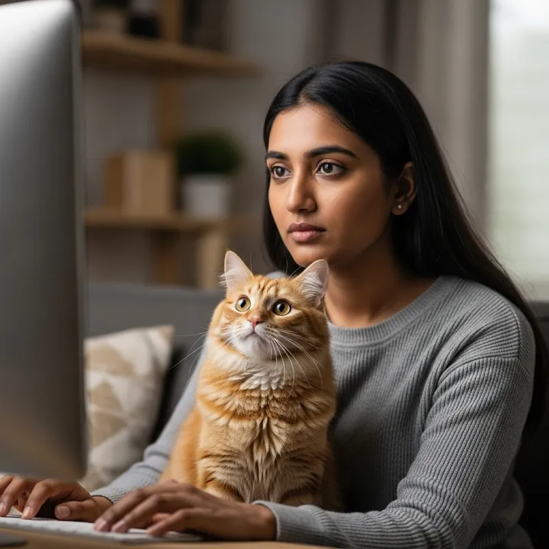 Serious Cat Owner on Couch with Curious Cat | Website