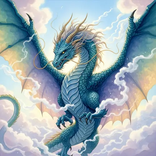 Majestic Dragon Watercolor Painting: Teal & Cobalt Masterpiece