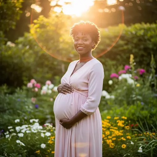 Joyful African Descent Pregnant Woman in Green Garden
