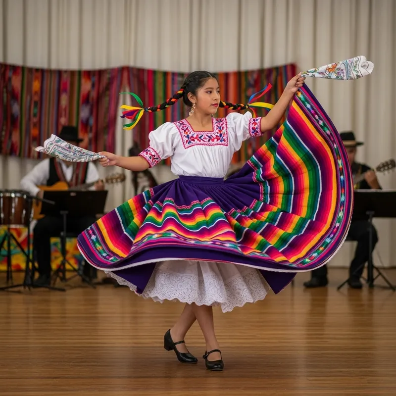 12-Year-Old Hispanic Girl Dancing Saya - Andean Traditional Dance
