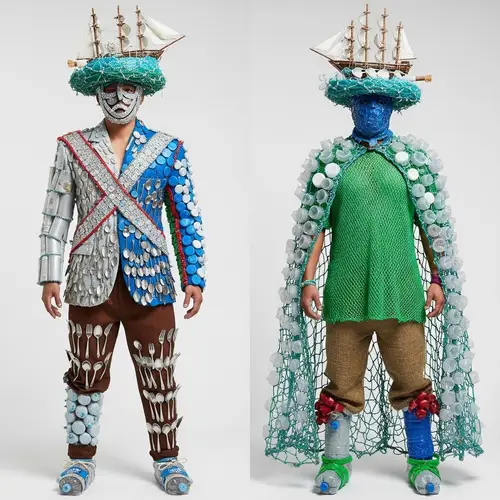 Innovative Male Costume from Recycled Materials - Sustainable and Bold Design