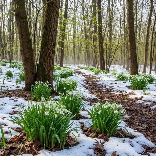 Spring Forest with Snowdrops - Tranquil Scene