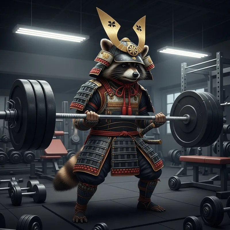 Shogun Raccoon Weightlifting in Gym | Samurai Armor Workout