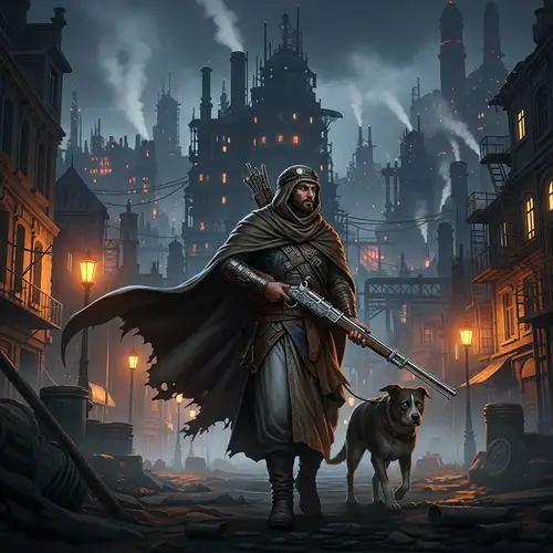 Middle-Eastern Hunter in City Slums with Canine Companion | Steampunk Aesthetics