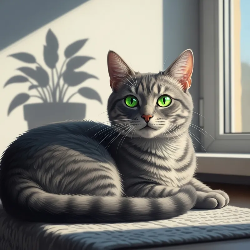 Adorable Grey Cat with Striking Green Eyes