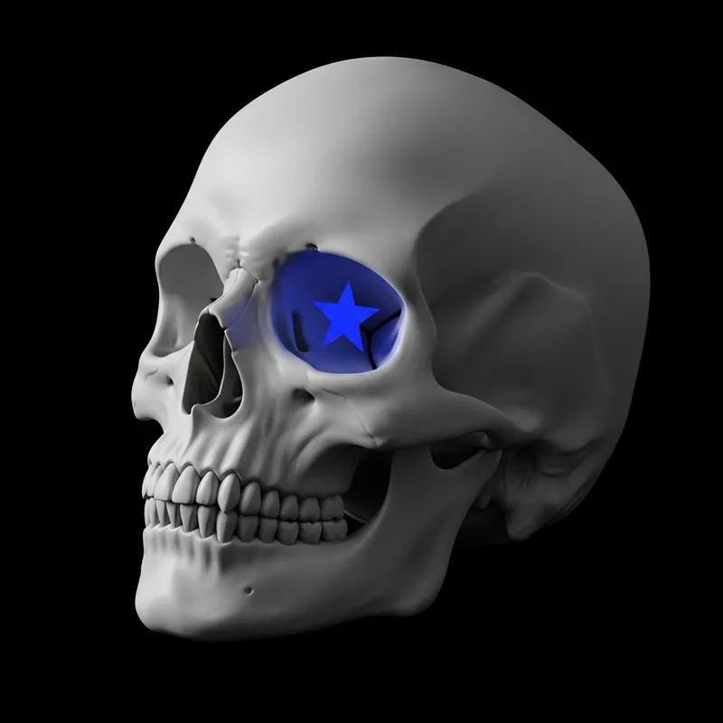 Humanoid Skull with Glowing Blue Star