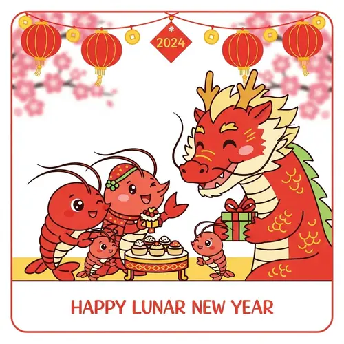 Joyful Lunar New Year 2024 Card Design | Dragon & Shrimp Family