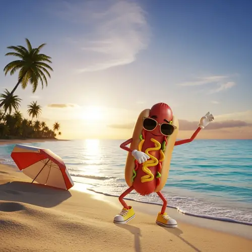 Dancing Hot Dog on Beach at Sunset | Fun Dance Scene