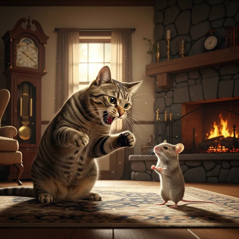 Cat and Mouse Spat in Cozy Corner Cat and Mouse Spat in Cozy Corner