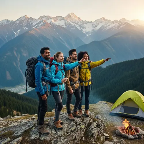 Diverse Friends Summit Adventure | Majestic Mountain View