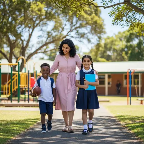 Mother Picking Up Her Kids from School Joyfully