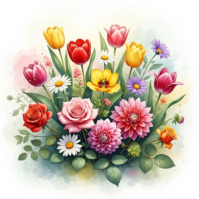 Tranquil Garden Scene | Vibrant Flowers Watercolor Art