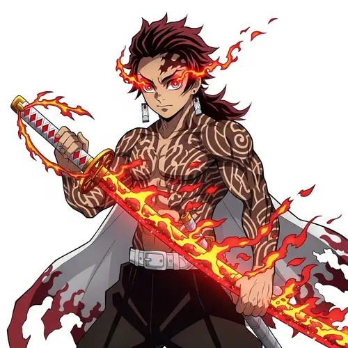 Anime Swordsman with Flaming Katana | Vibrant Red Hair