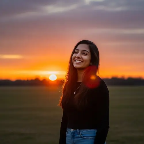 South Asian Girl with Long Hair Enjoying Sunset