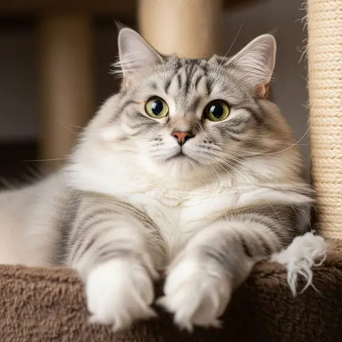 Chubby Cat in Cozy Environment with Striking, Wide Eyes