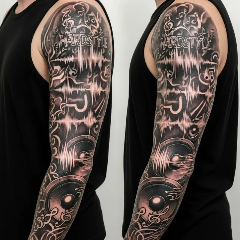 Hardstyle Full Arm Tattoo Design for Men