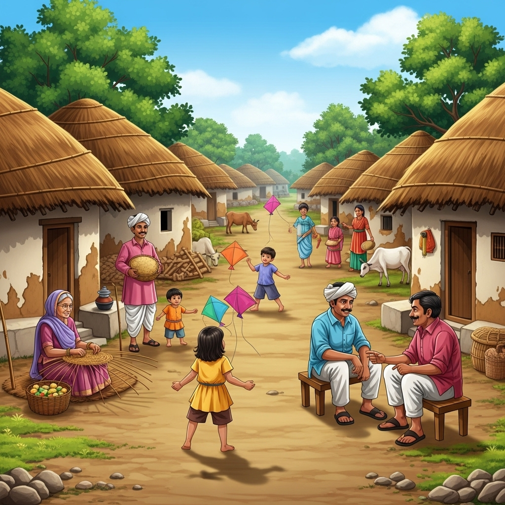 Serene Indian Village Landscape | Authentic Rural Charm | AI Art Generator  | Easy-Peasy.AI, image size:1024x1024