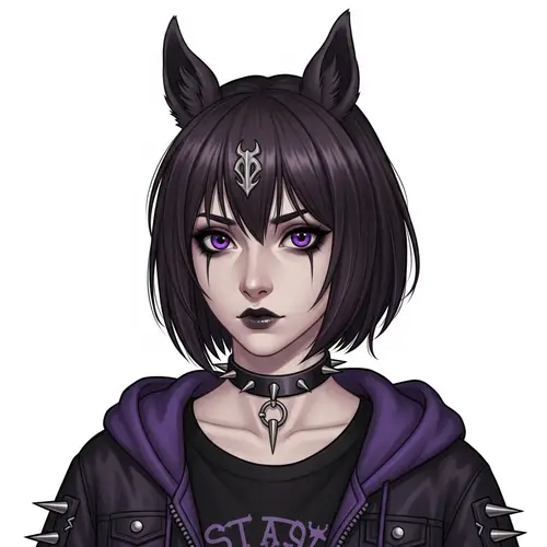 17-Year-Old Female Vtuber with Wolf Cut Hairstyle and Gothic Punk Style