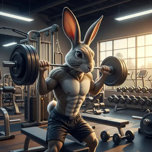 Muscular Rabbit Working Out in Gym | Fitness Bunny Exercise