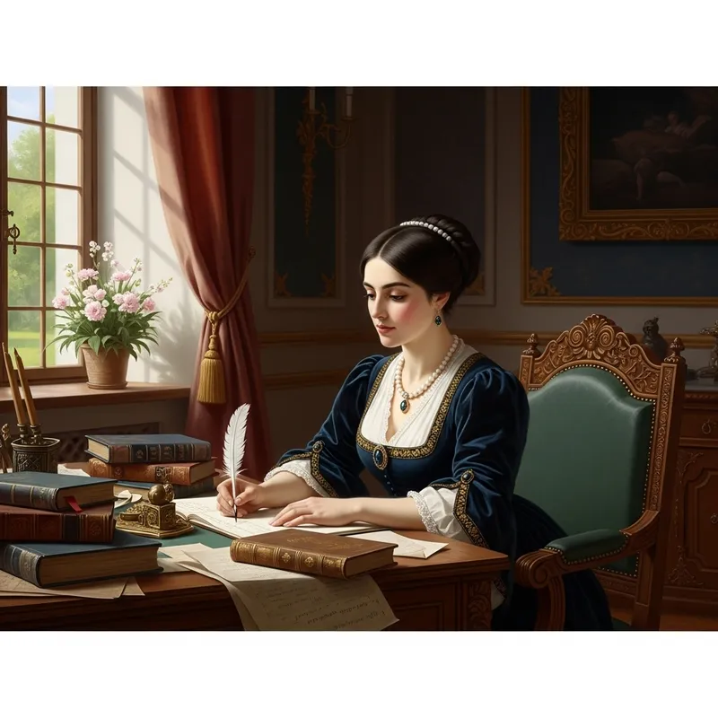 19th Century Noble Woman Writing in Polish Manor
