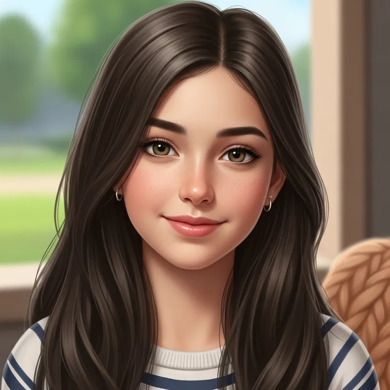 Adorable Teenage Girl with Brunette Long Hair | Trendy Style