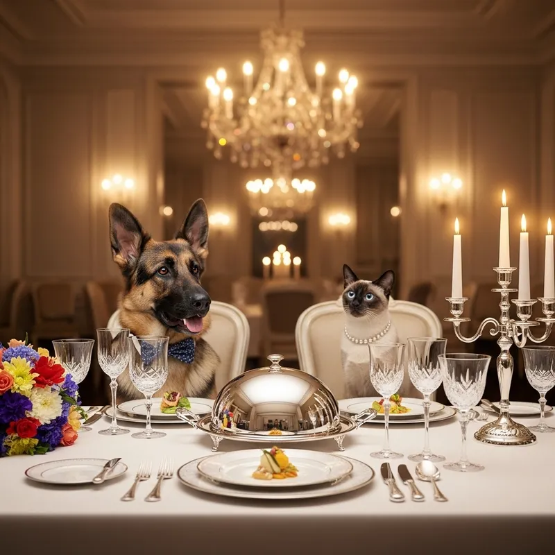 Luxurious Dog and Cat Dining Experience in Grand Setting