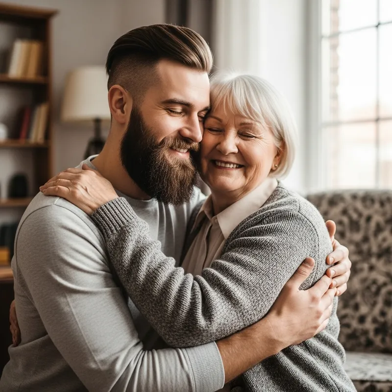 Mid Twenties Man Hugging Grandma - Heartwarming Family Moment
