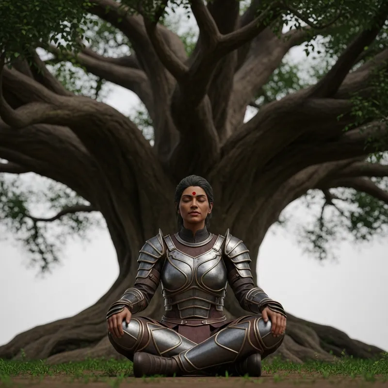 Warrior Meditating Under Tree - 3D Illustration