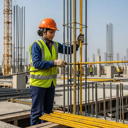 Yellow Color TMT Bar in Building Construction | Worker Scenario
