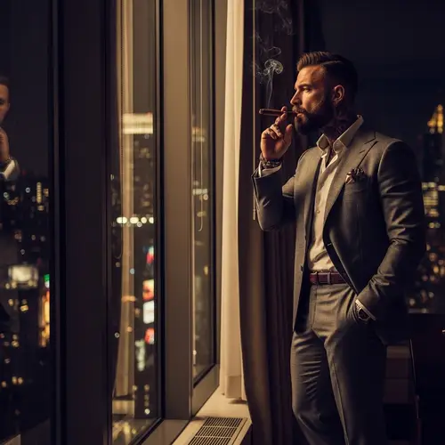 Sophisticated Italian Man in Grand Penthouse Office | NYC Nightlife View