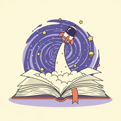 Kawaii Art: Spaceship Launching from Open Book