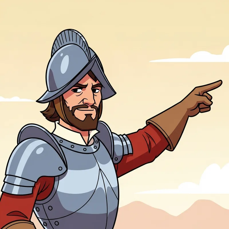 Spanish Conquistador Cartoon: Serious Yet Smiling