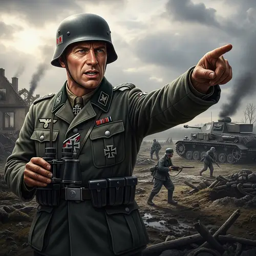 World War II German Lieutenant on Battlefield | Historic Image