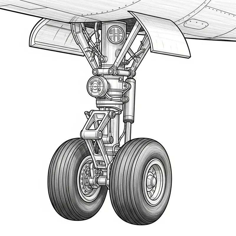 Hand-Drawn Aircraft Landing Gear Illustration