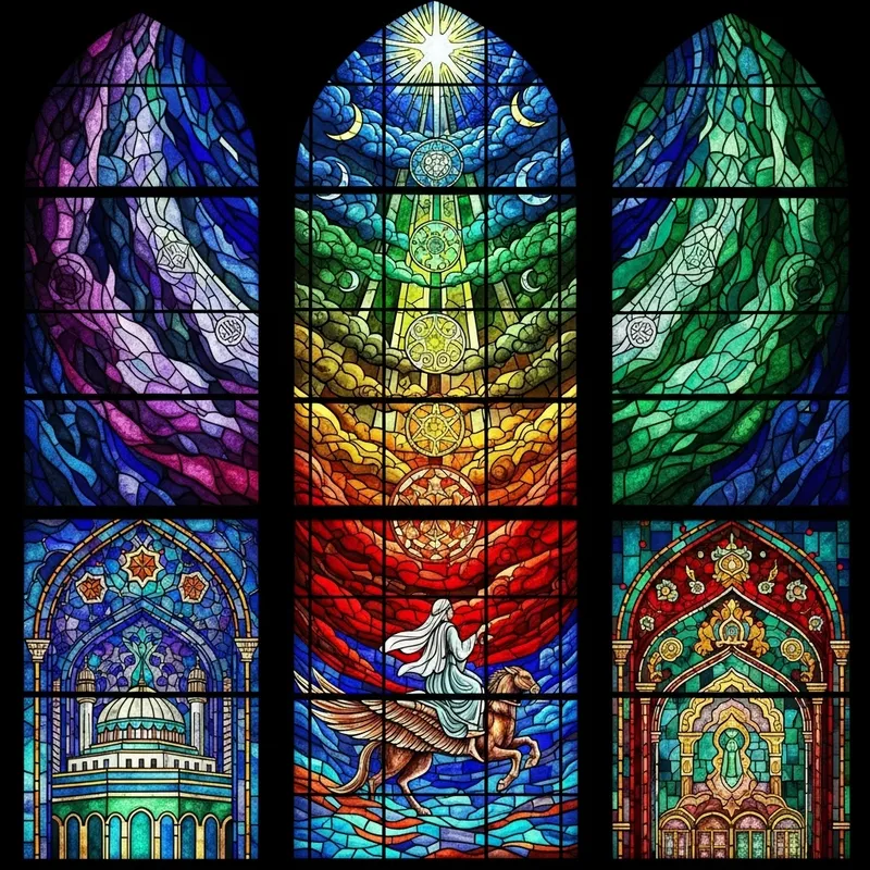 Al-Isra' and Al-Mi'raj Stained Glass Art Al-Isra' and Al-Mi'raj Stained Glass Art