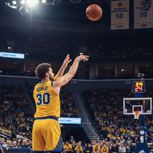 Intense Three-Point Shot in Basketball Game