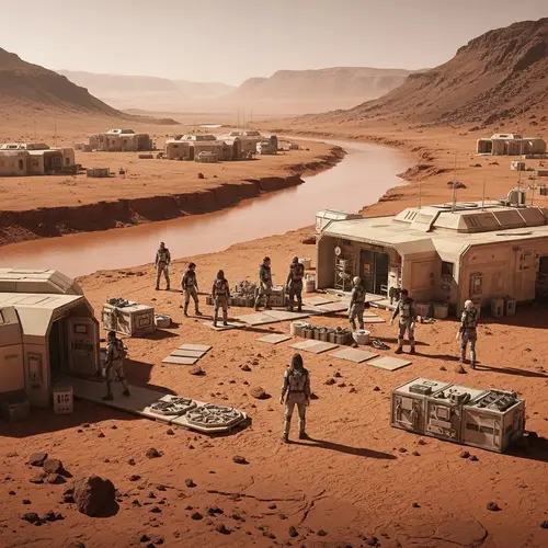 Mars Colony: Diverse Explorers Building Future in Red Desert