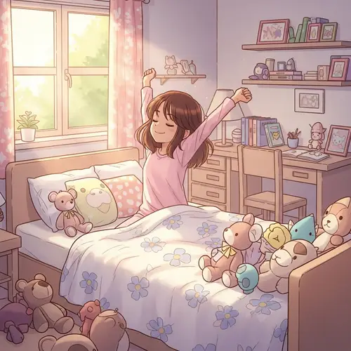 Adorable South Asian Girl Waking Up in Cozy Room
